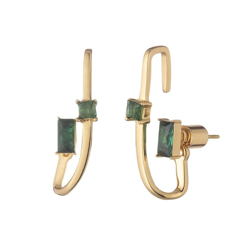 Bonheur Jewelry Camille Green Crystal Ear Jacket Earrings In Gold