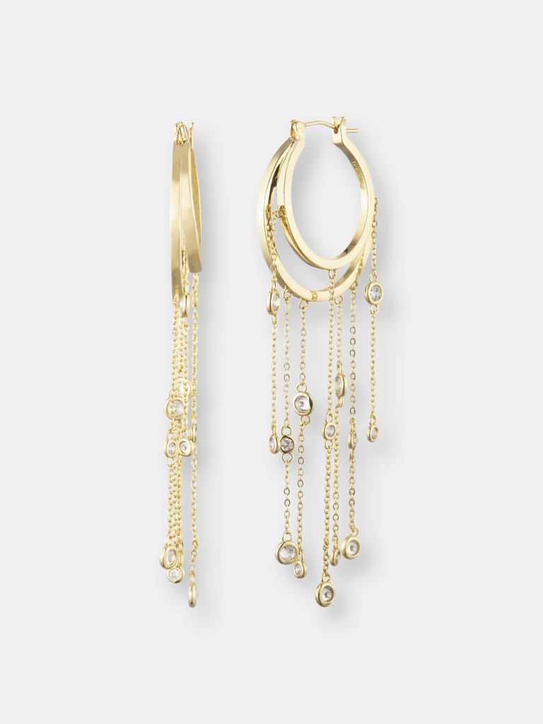 Juliette Hoop Earrings with Dangling Chains - Gold