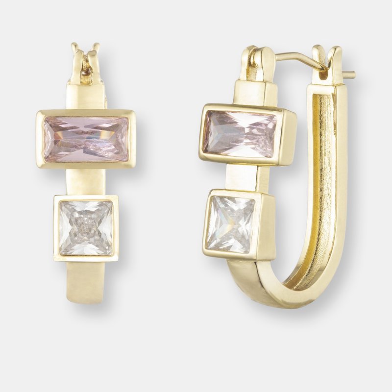 Bonheur Jewelry Violetta Pink Crystal Hoop Earrings In Gold