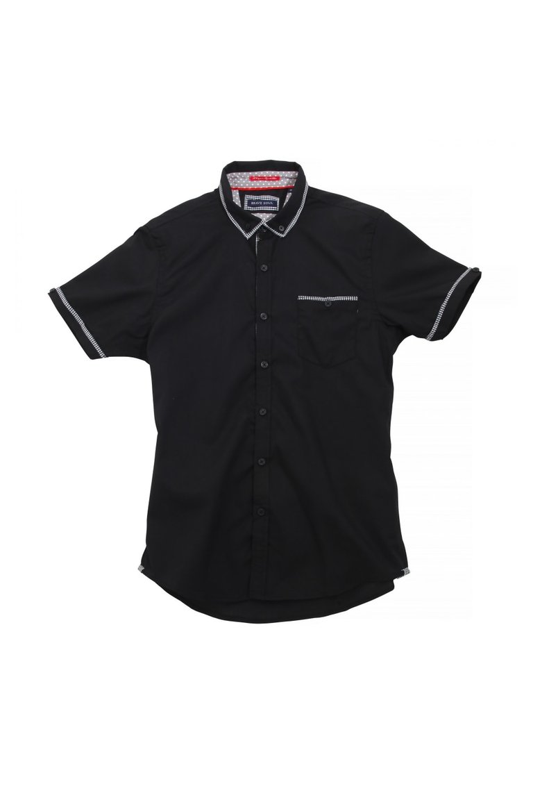 Brave Soul Mens Colvin Short Sleeve Shirt With Contrast Check Detail (Black) - Black