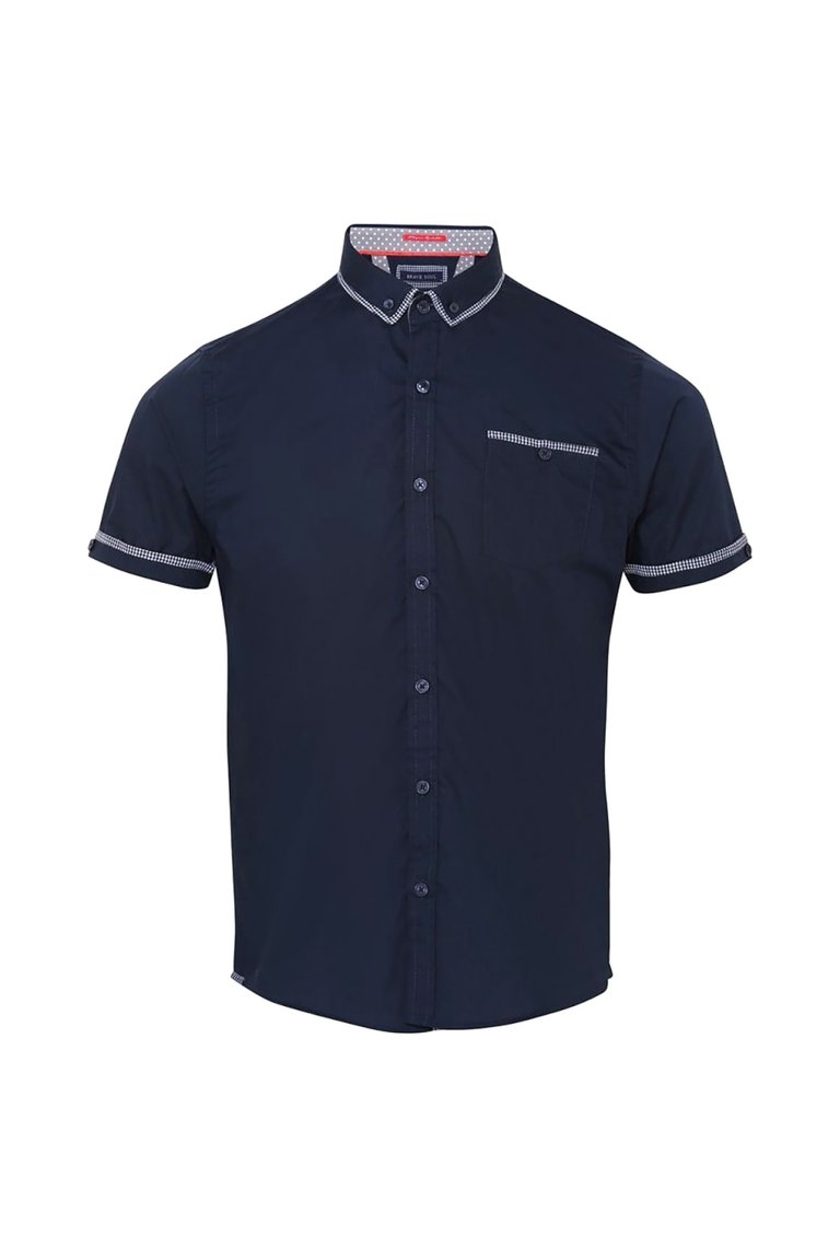 Brave Soul Mens Colvin Short Sleeve Shirt With Contrast Check Detail (Navy) - Navy