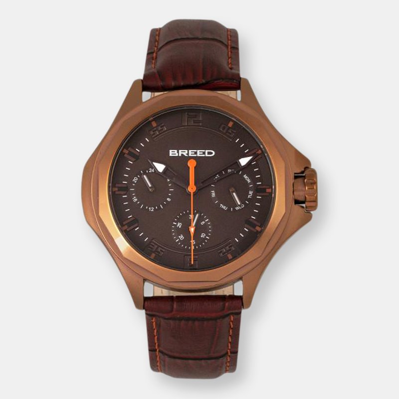 Breed Tempe Leather-band Watch With Day/date In Brown