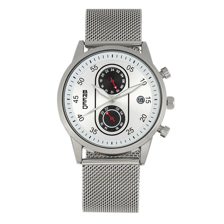 Breed Andreas Mesh-Bracelet Watch w/ Date - Silver