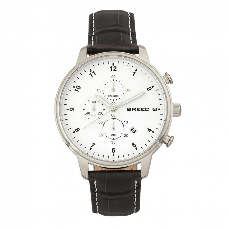 Breed Holden Chronograph Leather-Band Watch w/ Date - Silver