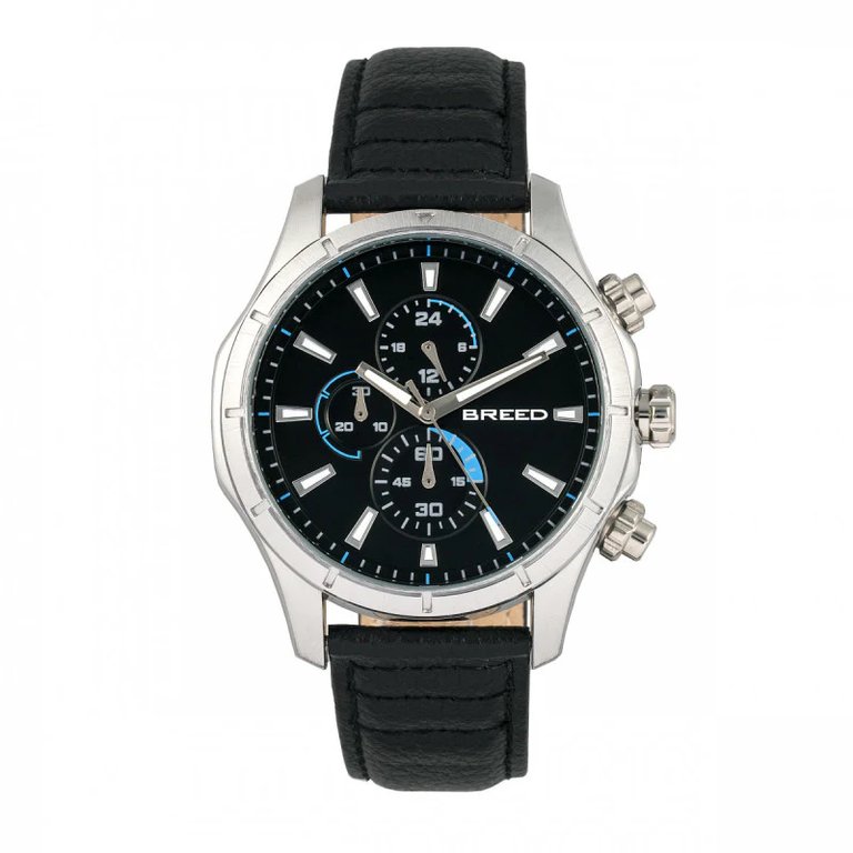 Breed Lacroix Chronograph Leather-Band Watch - Silver/Black