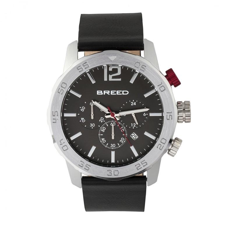 Breed Watches Breed Manuel Chronograph Leather-band Watch W/date In Black