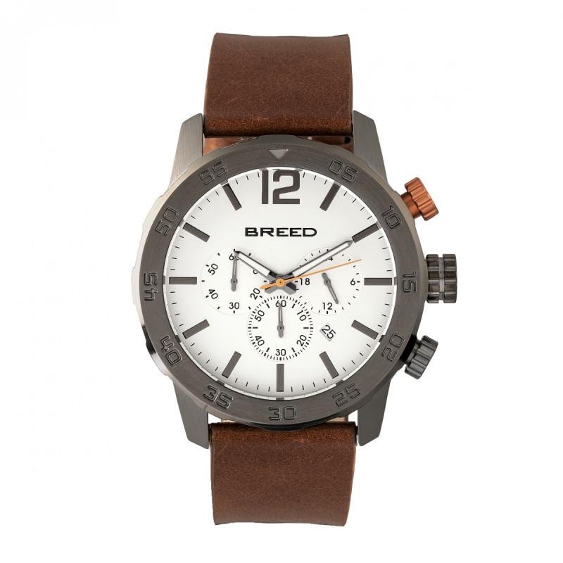 Breed Watches Breed Manuel Chronograph Leather-band Watch W/date In Grey