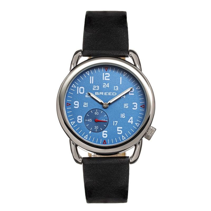 Breed Watches Breed Regulator Leather-band Watch W/second Sub-dial In Blue