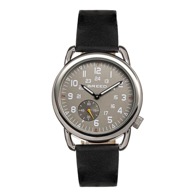 Breed Watches Breed Regulator Leather-band Watch W/second Sub-dial In Black