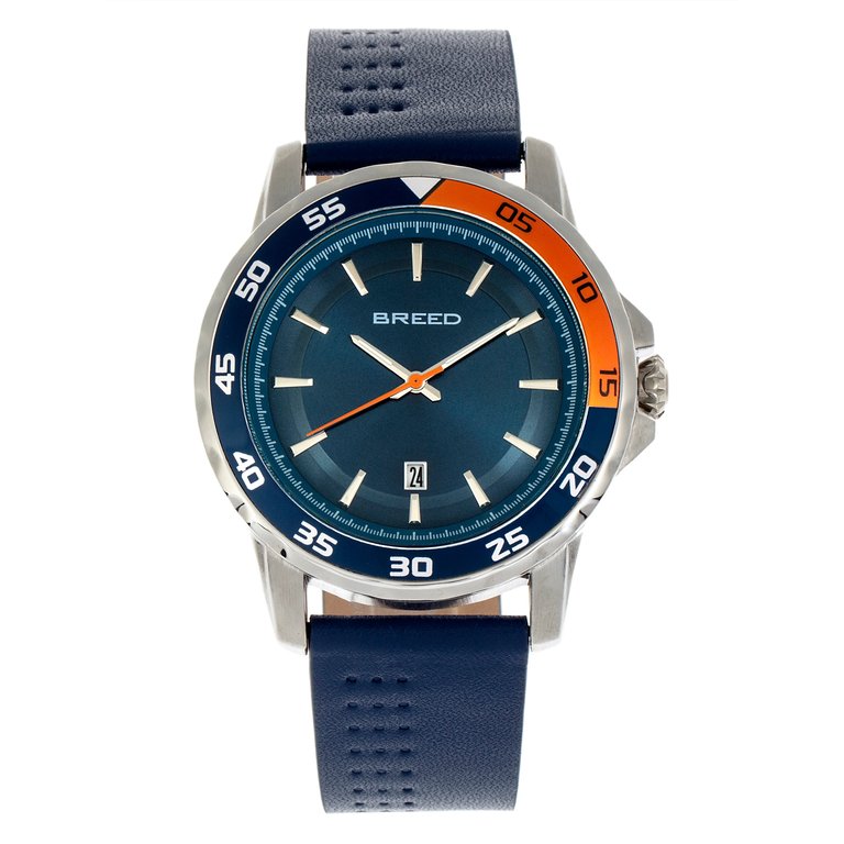 Revolution Leather-Band Watch With Date - Navy