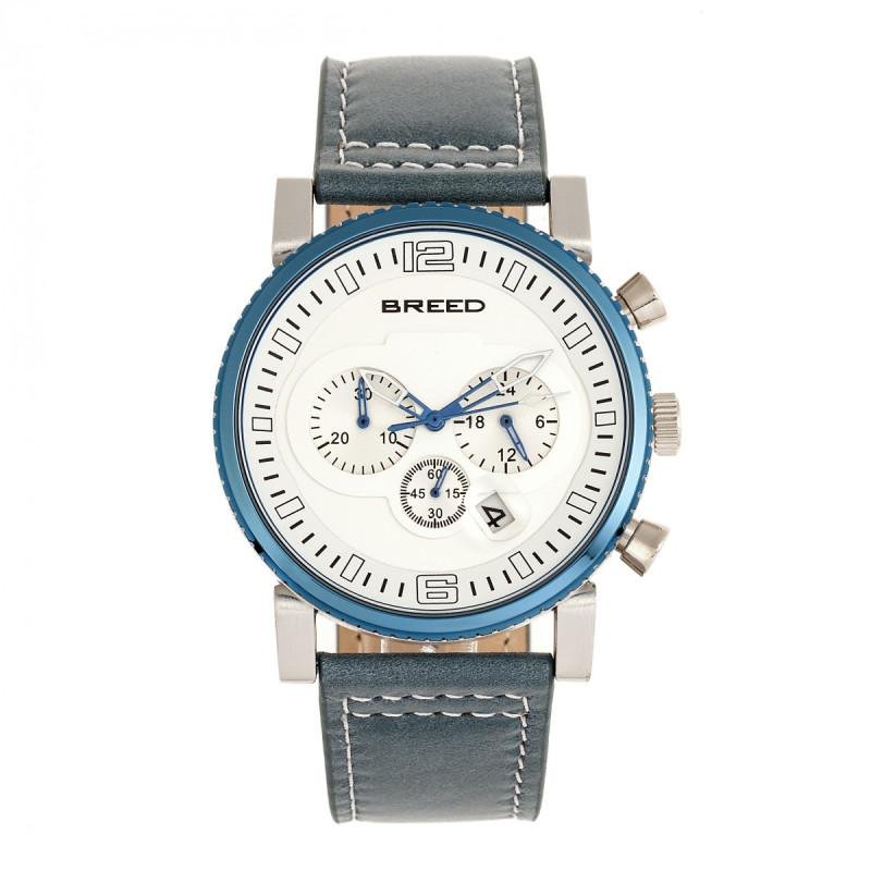 Breed Watches Ryker Chronograph Leather-band Watch With Date In Blue