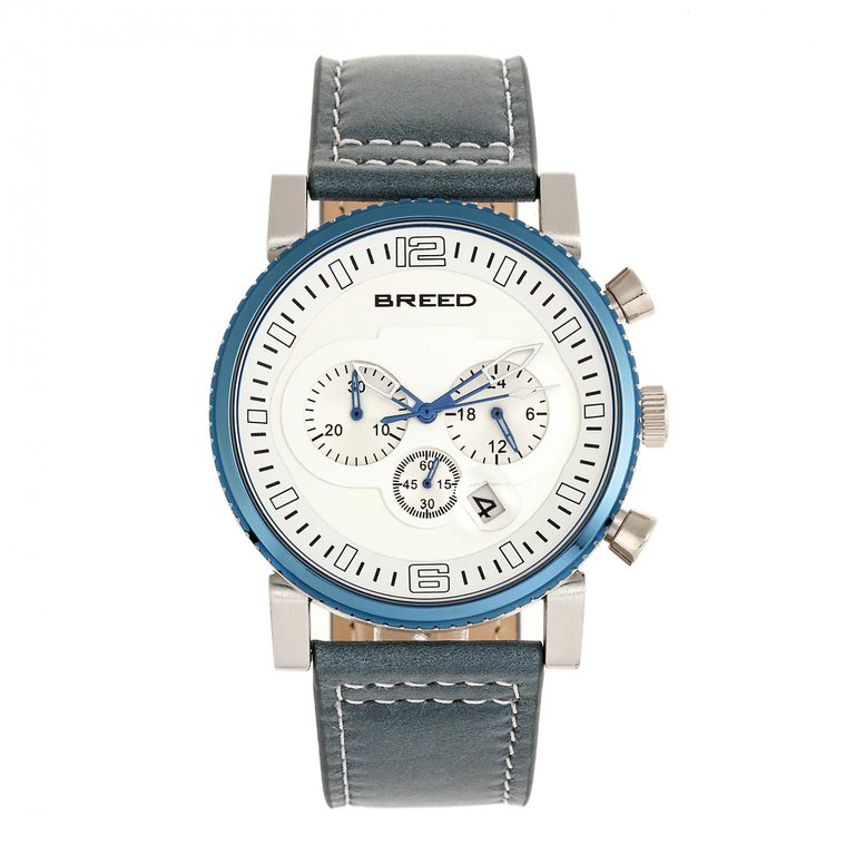 Ryker Chronograph Leather-Band Watch With Date - Teal/Silver