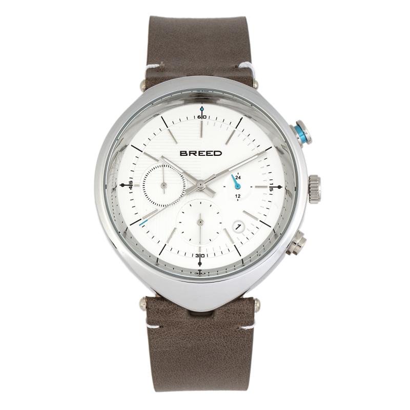 Breed Watches Tempest Chronograph Leather-band Watch With Date In White