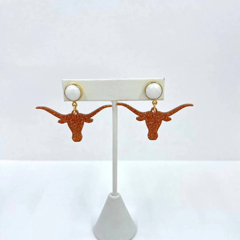 Shop Brianna Cannon Glitter Mini Texas Longhorn Earrings In Orange