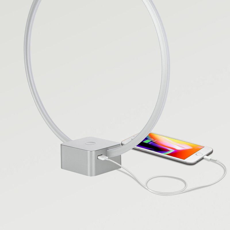 Brightech Circle Led Desk Lamp With Built-in Usb Charger Port In Grey