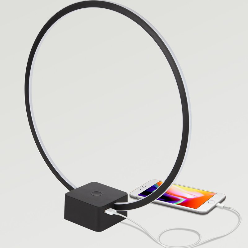 Brightech Circle Led Desk Lamp With Built-in Usb Charger Port In Black