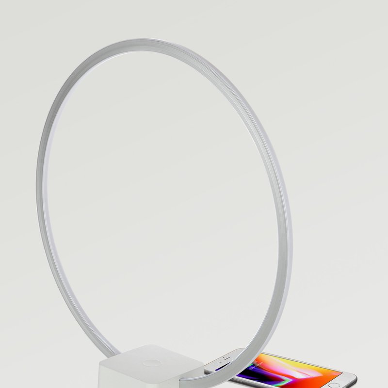 Brightech Circle Led Desk Lamp With Built-in Usb Charger Port In White