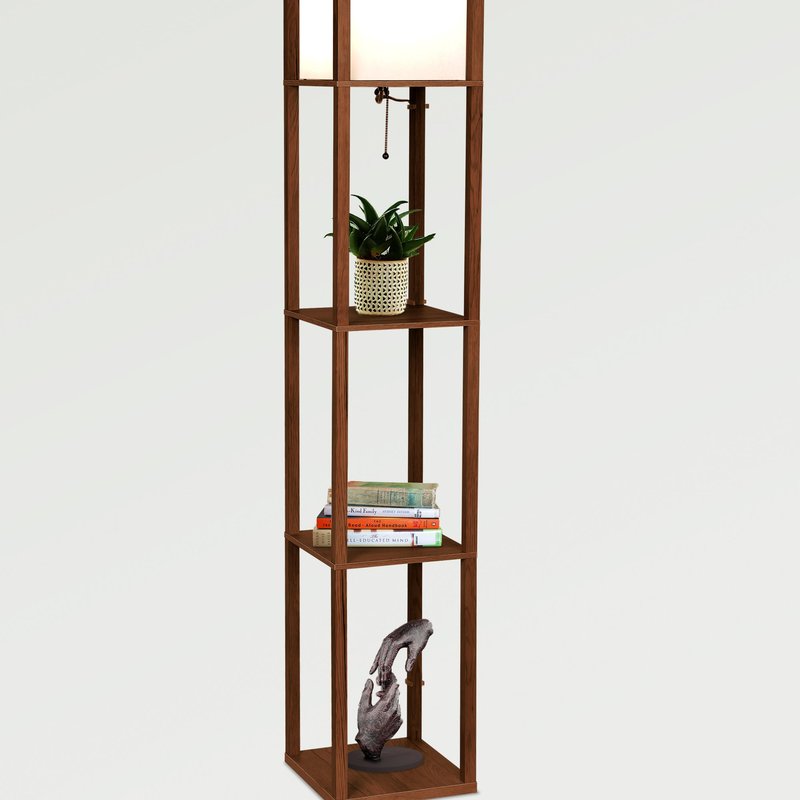 Brightech Maxwell Led Shelf Floor Lamp In Brown