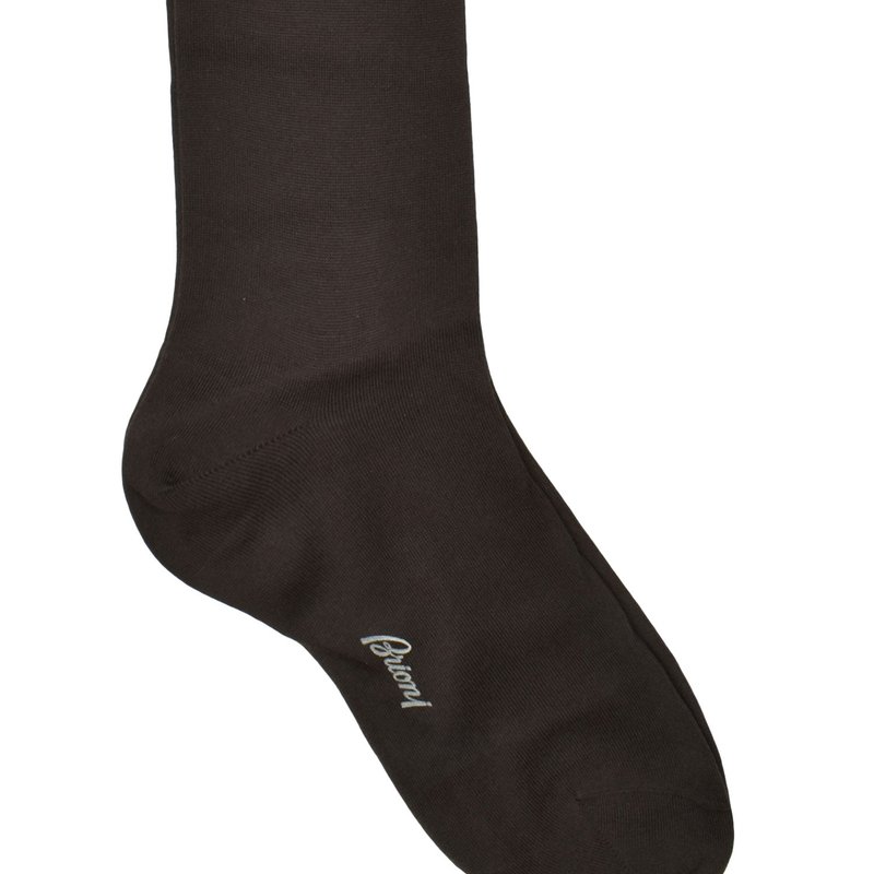 Shop Brioni Men's 100% Cotton Dark Brown Long Socks