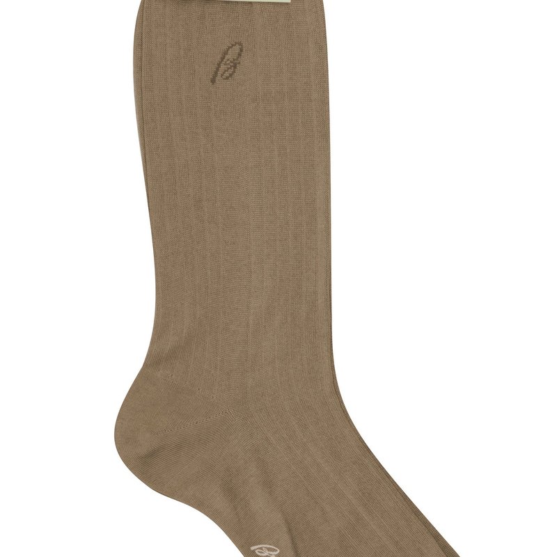 Shop Brioni Men's Light Brown 100% Cotton Ribbed Knit Logo Socks