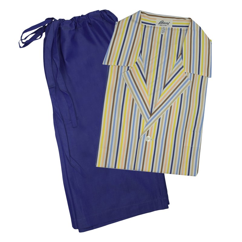 Shop Brioni Men's Multi Colored Striped Shorts Pajamas In Blue