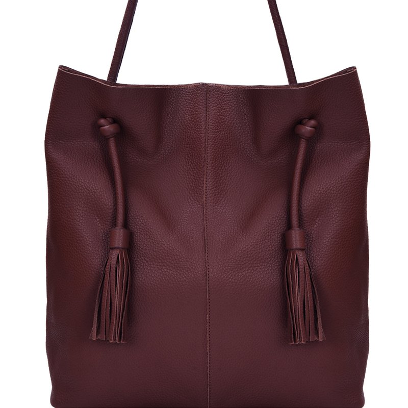 Brix + Bailey Burgundy Drawcord Premium Leather Hobo Tote Shoulder Bag In Red