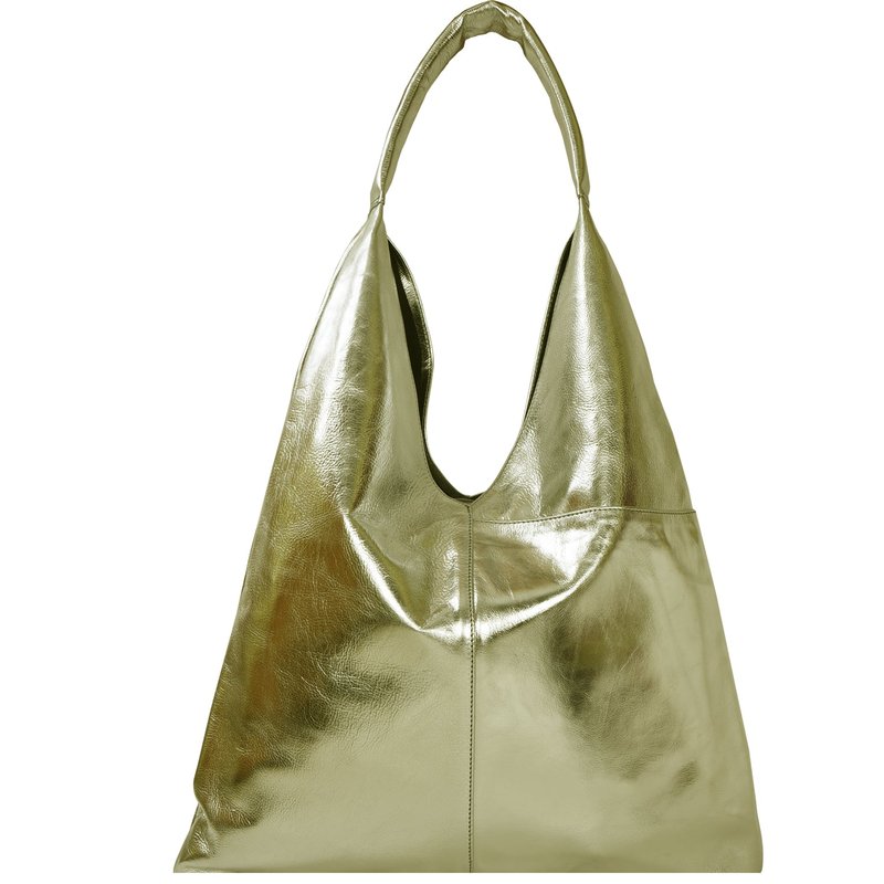 Brix + Bailey Gold Metallic Premium Leather Shoulder Hobo Boho Bag