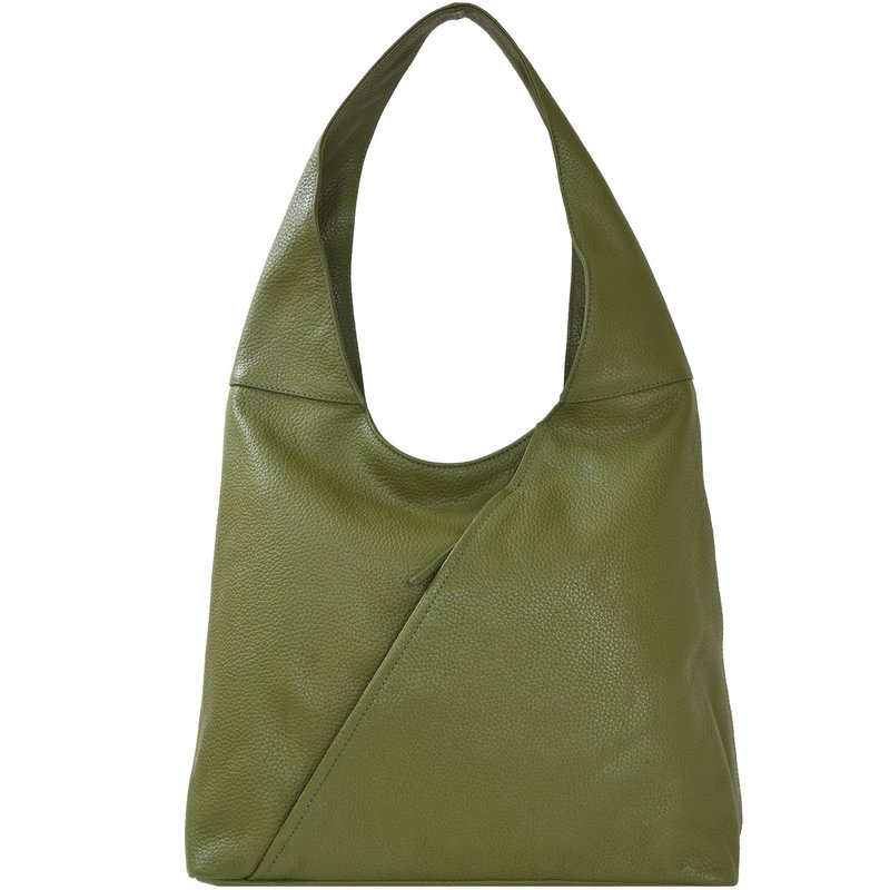 Brix + Bailey Olive Green Zip Pocket Premium Leather Shoulder Hobo Bag