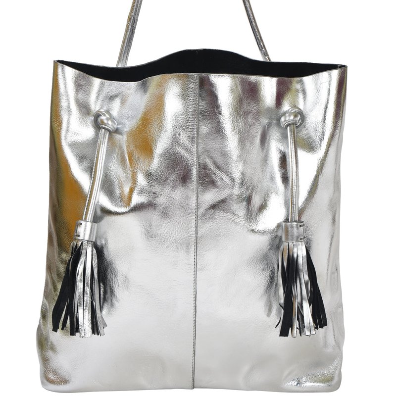 Shop Brix + Bailey Silver Drawcord Metallic Leather Hobo Shoulder Bag In Gold