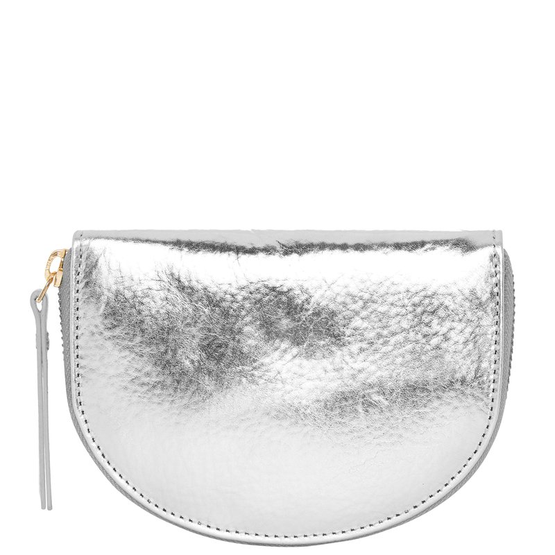 Shop Brix + Bailey Silver Leather Zip Around Half Moon Purse In Grey