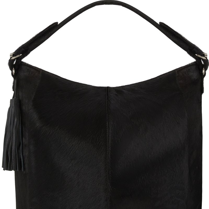 Shop Brix + Bailey Black Calf Hair Leather Top Handle Grab Shoulder Bag