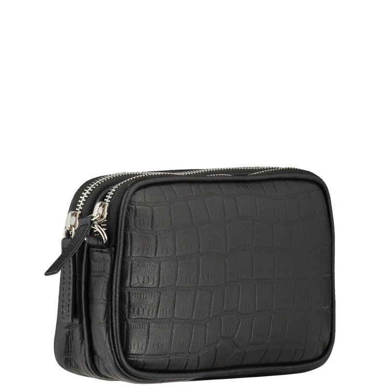 Brix + Bailey Black Croc Print Leather Crossbody Bag
