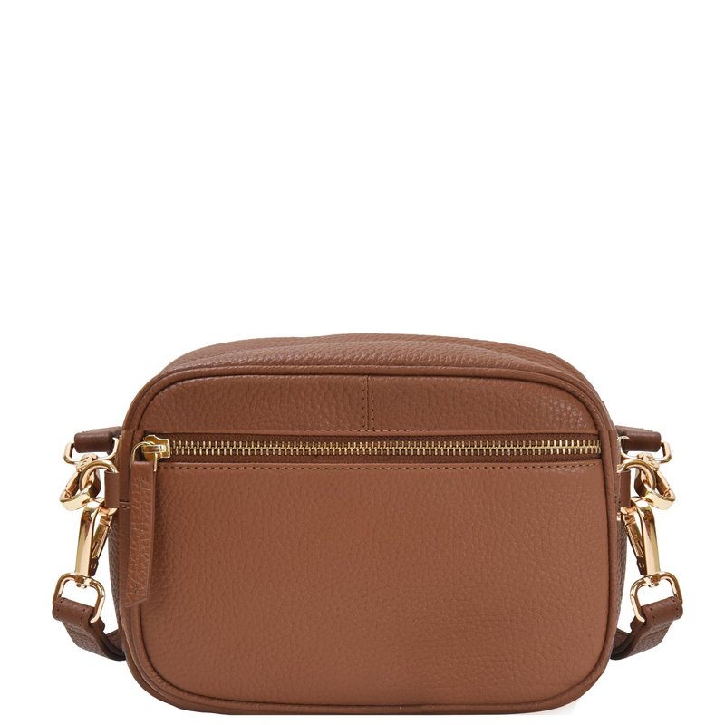 Brix + Bailey Camel Convertible Leather Cross Body Camera Bag In Brown
