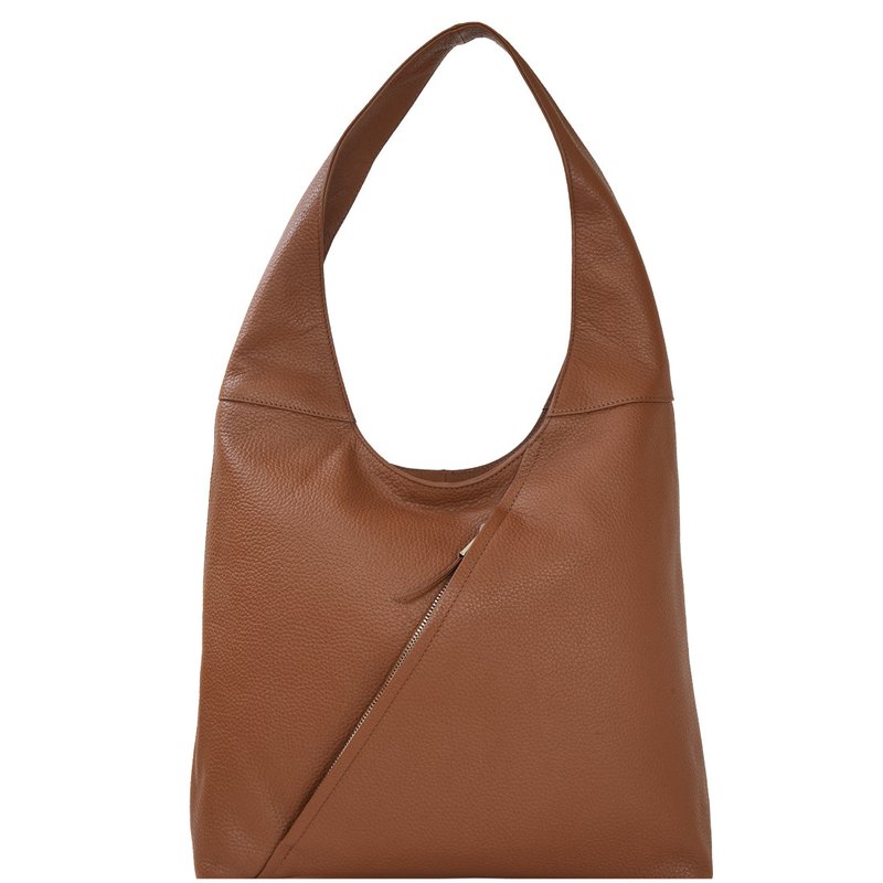 Shop Brix + Bailey Tan Zip Pocket Premium Leather Shoulder Hobo Bag In Brown