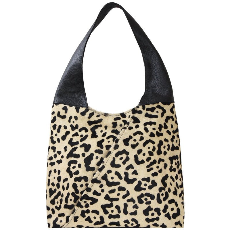 Brix + Bailey Ivory Leopard Print Leather Shoulder Hobo Bag In Brown