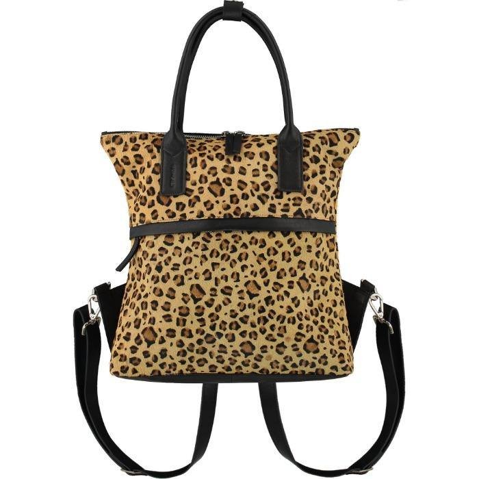 Brix + Bailey Leopard Print Cowhide Leather Backpack In Brown