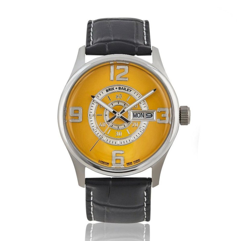 Brix + Bailey Yellow / Orange The  Men's Yellow Simmonds Leather Strap Watch Form Eight