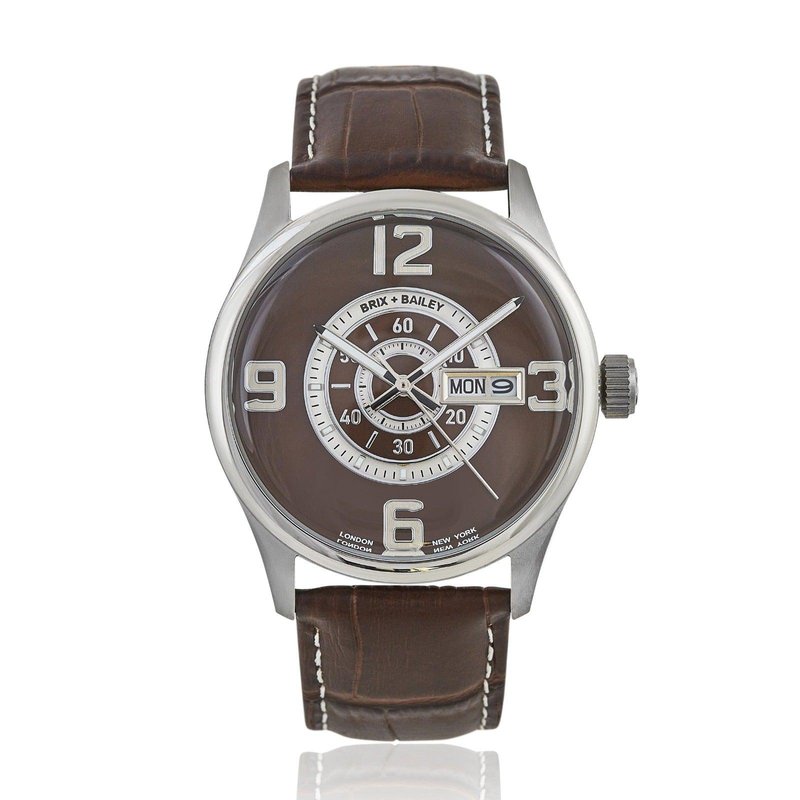 Brix + Bailey Brown / Silver The  Men's Chocolate Brown Simmonds Leather Strap Watch Form Three