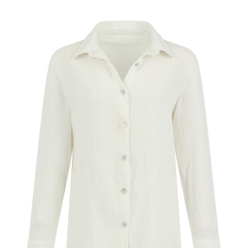 Bromelia Swimwear Espelho Cotton Button Down Shirt In White
