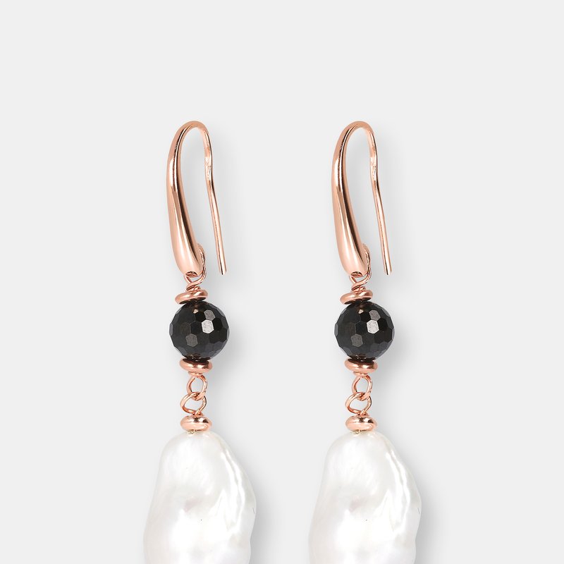 Bronzallure Baroque Pearl And Black Spinel Drop Earrings In Pink