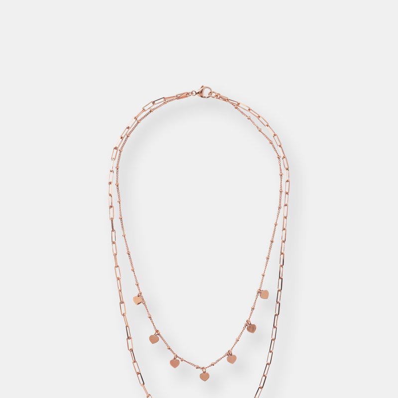 Shop Bronzallure Chain And Hearts Two Strand Necklace In Pink