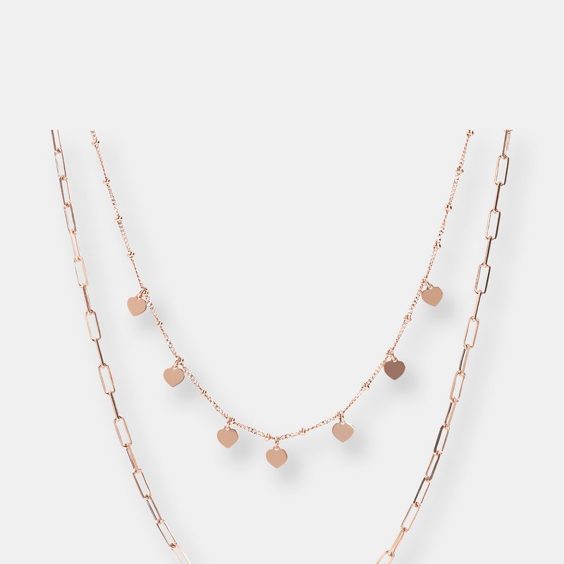Bronzallure Chain And Hearts Two Strand Necklace In Pink