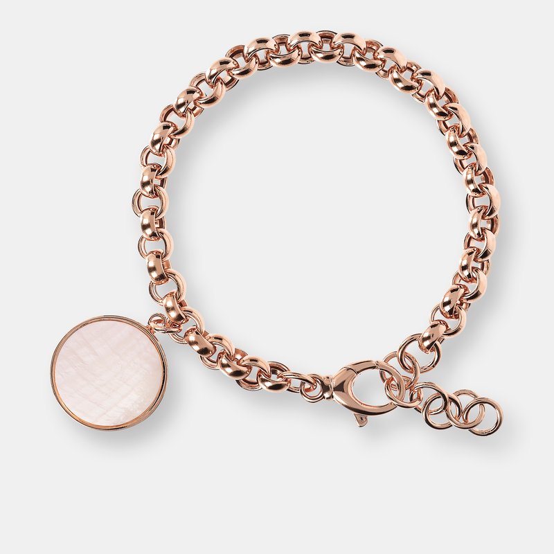 Bronzallure Disc Pendant And Rolò Chain Bracelet 7.25" Length In Pink