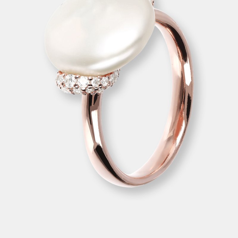 Bronzallure Freshwater Maxima Pearl And Cubic Zirconia Ring In Pink