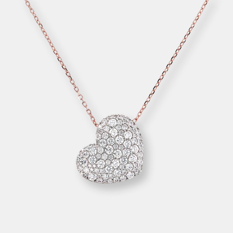 Bronzallure Heart Shaped Cz Necklace In Pink
