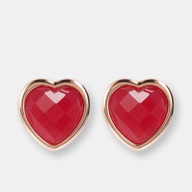 Shop Bronzallure Heart Stud Earrings With Natural Stone In Pink