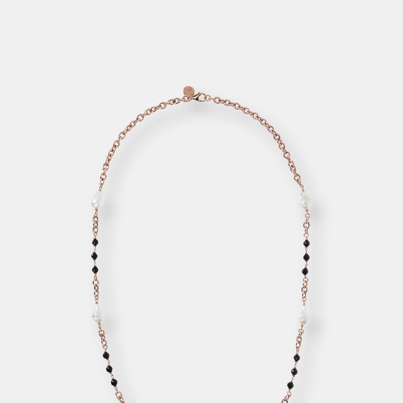 Shop Bronzallure Long Necklace With Baroque Pearls And Black Spinel In Pink