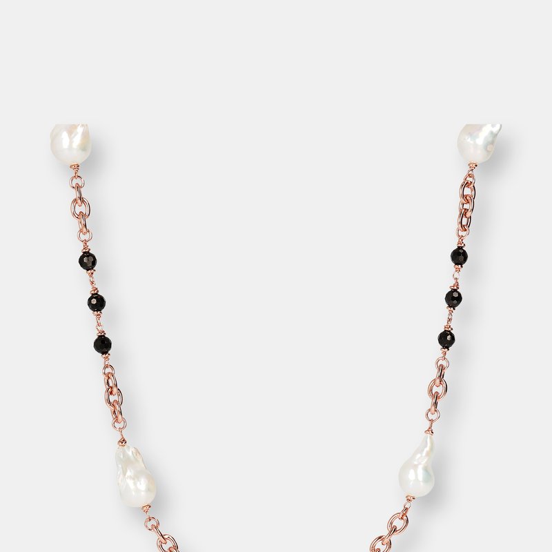 Bronzallure Long Necklace With Baroque Pearls And Black Spinel In Pink