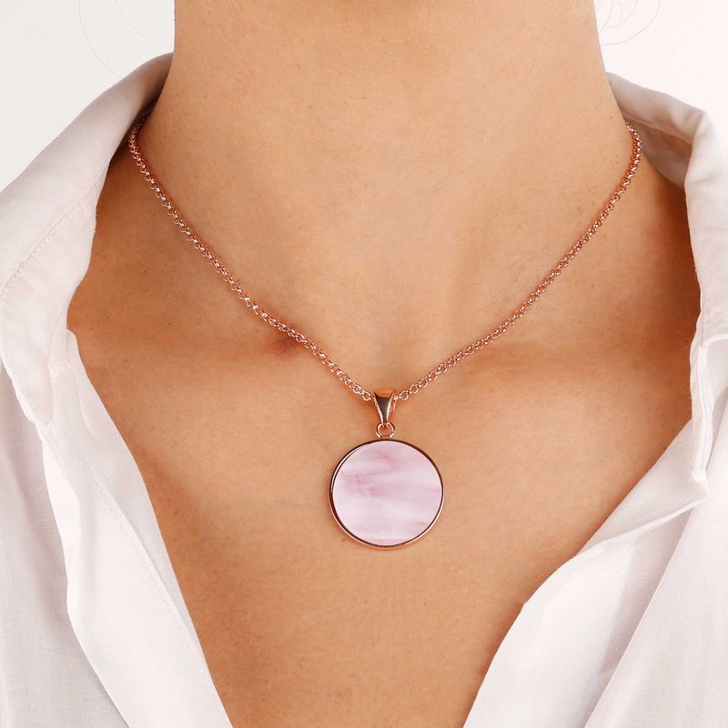 Shop Bronzallure Medium Stone Disc Pendant Necklace In Pink