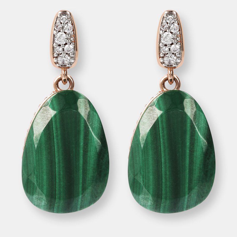 Shop Bronzallure Preziosa Drop Earrings With Natural Stone And Cz Pavé In Pink